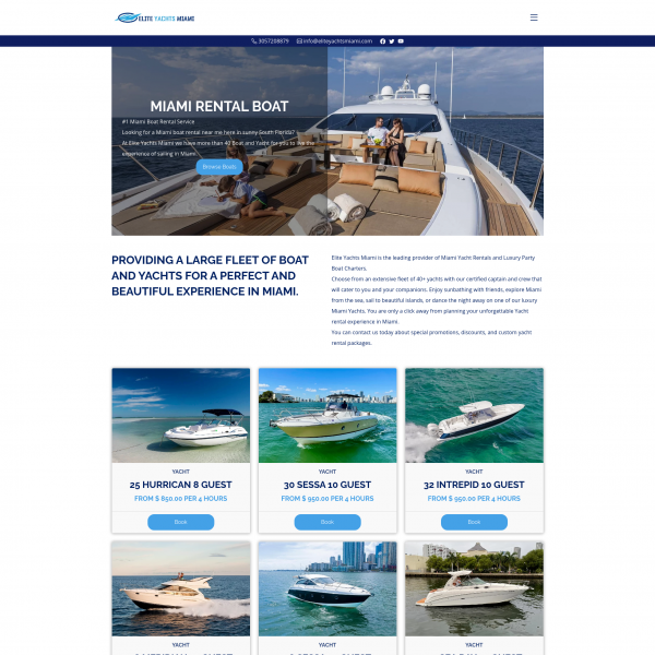Elite Yachts Miami Boat Rental Website