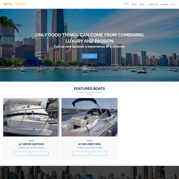 Luxury Yacht Life Boat Rental Website