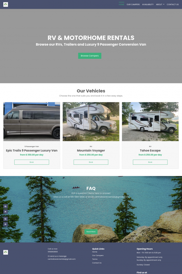 Central Iowa RV Rentals, LLC Caravan & Camper Rental Website
