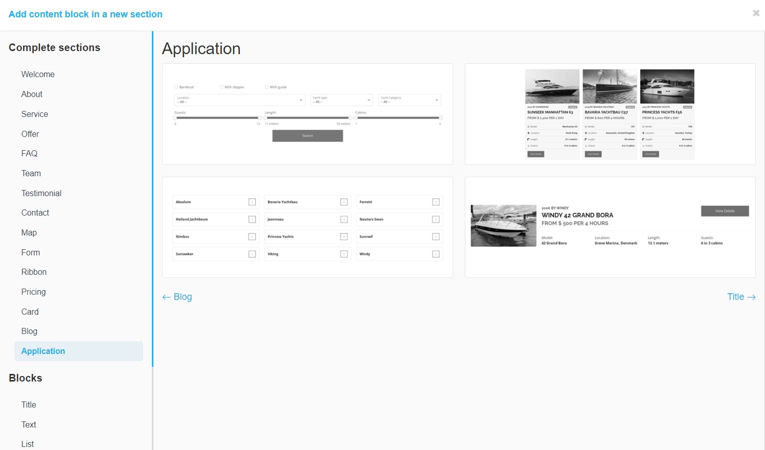 Add a single, a featured, or a specific yacht widget
