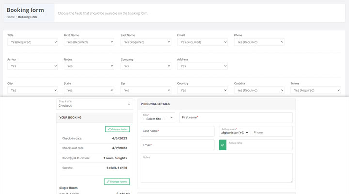 Customizable booking form