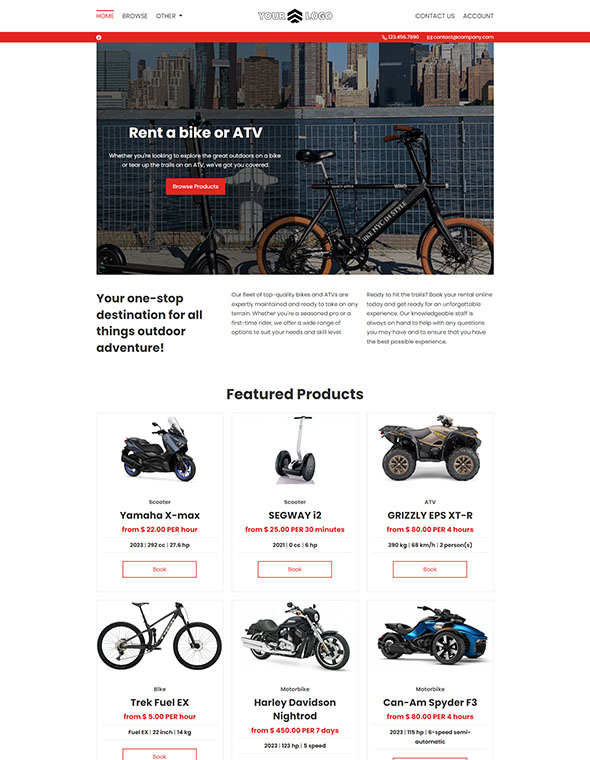 ATV & Bike Rental Website - Template #3