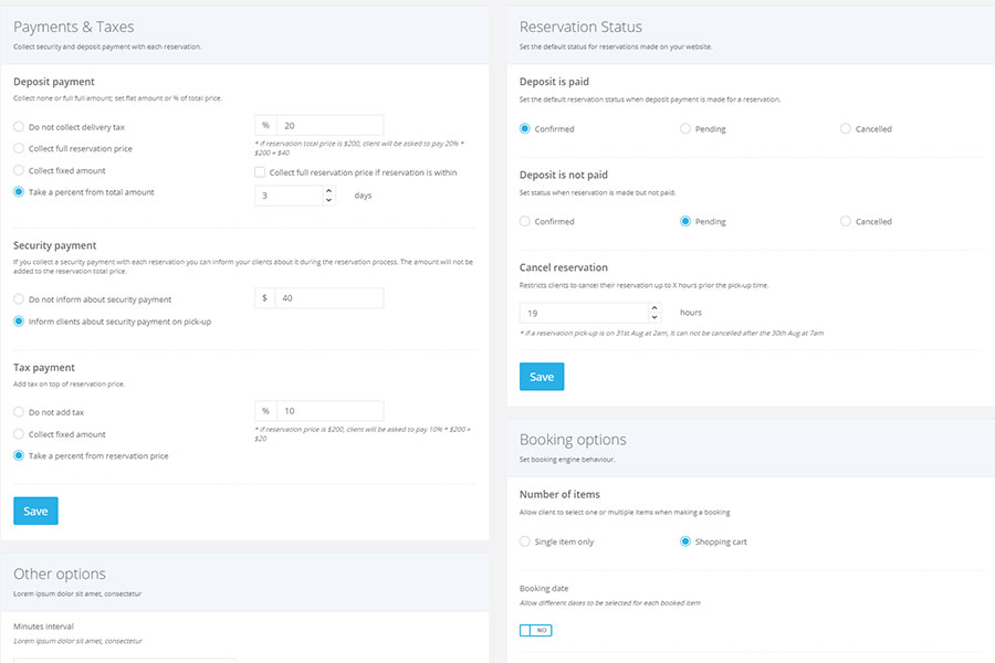 Boat reservation software settings