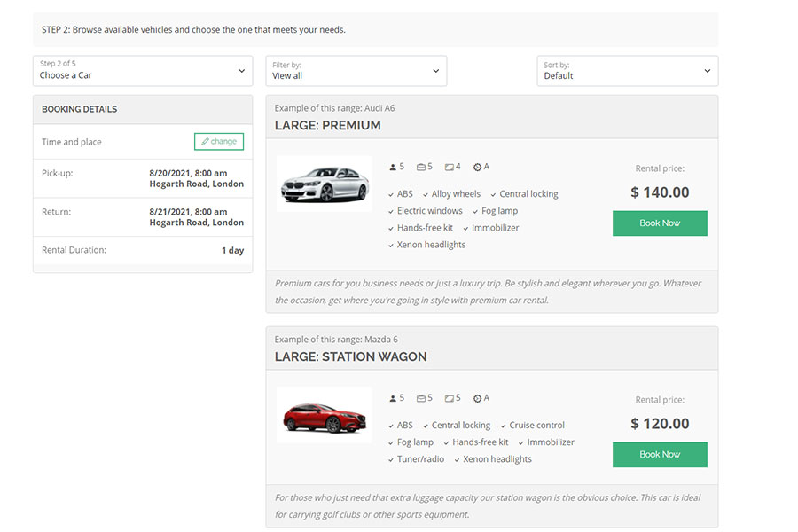 Reservation process on the website