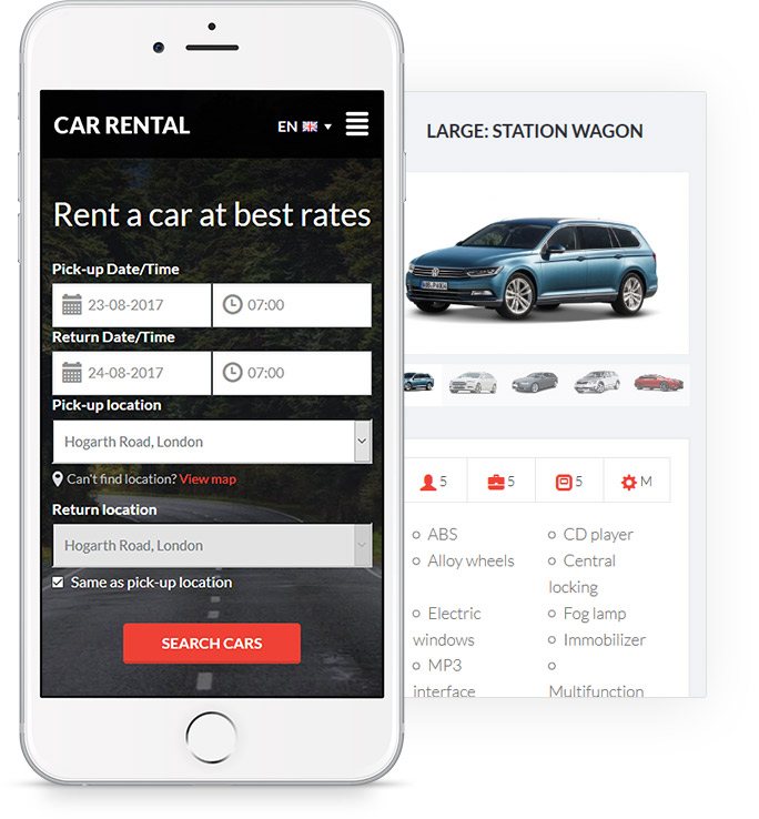 VEVS Car Rental sites site Builder