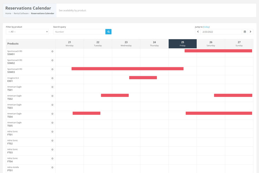 Reservation management calendar