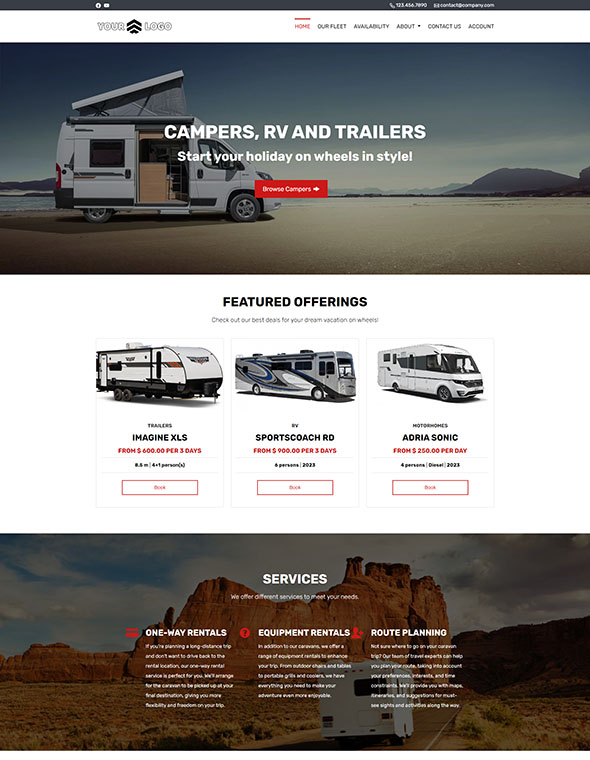 Caravan & RV Rental Software - Website Template #1