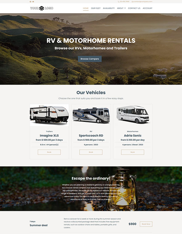 Caravan & RV Rental Software - Website Template #10