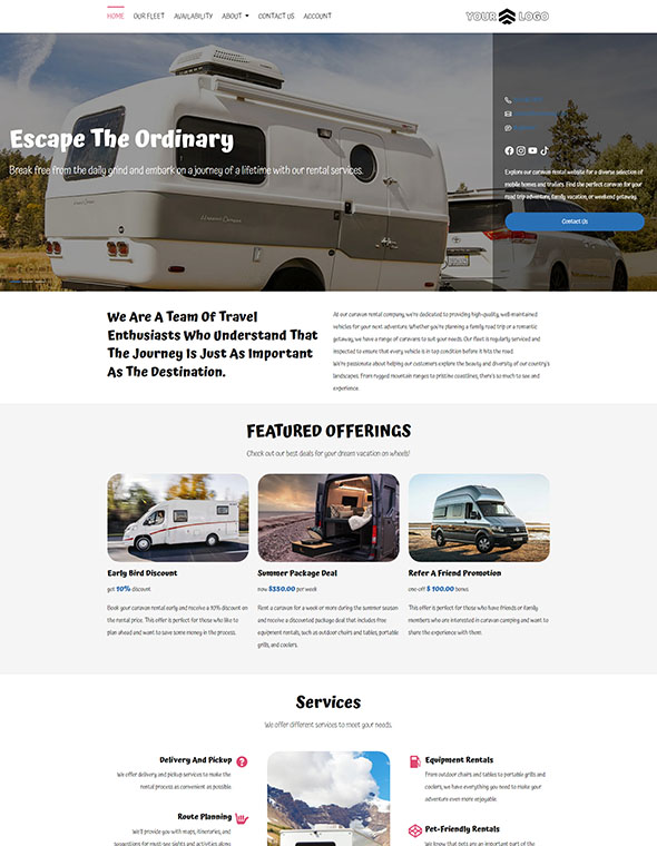 Caravan & RV Rental Software - Website Template #2