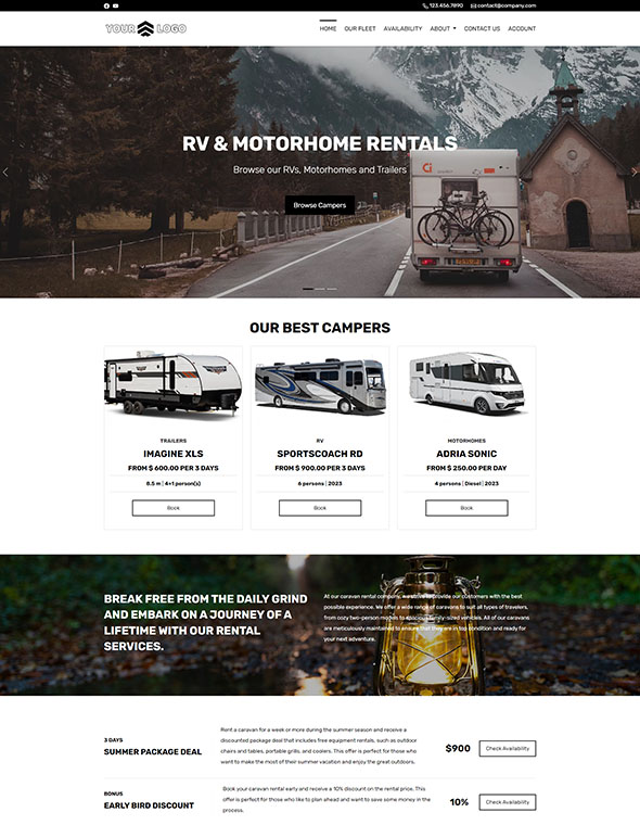 Caravan & Camper Rental Website Template #6