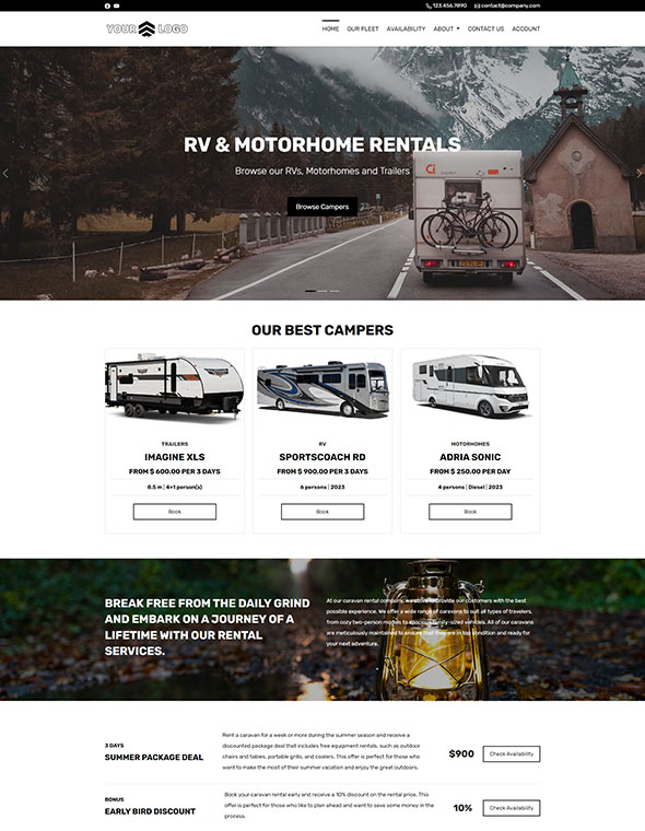 Caravan & RV Rental Software - Website Template #6