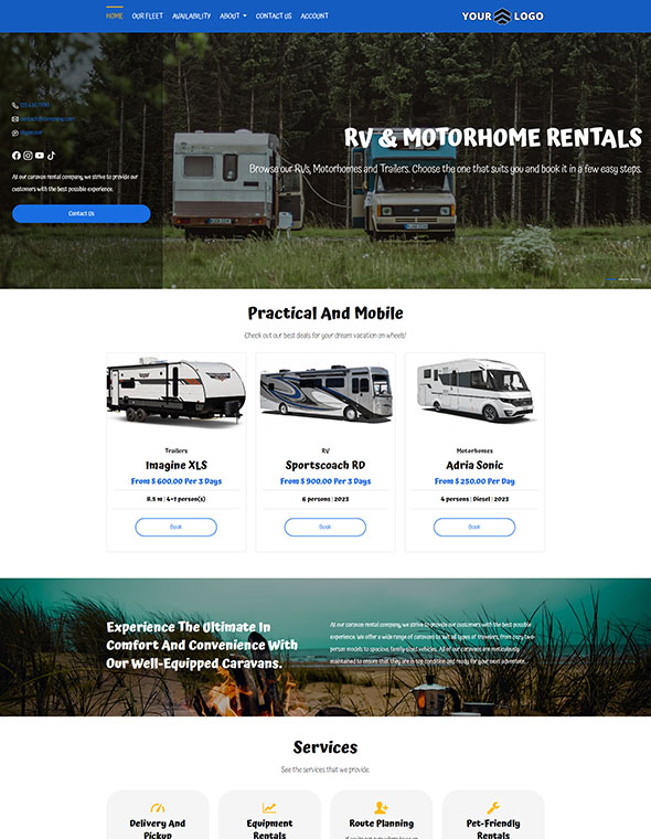 Caravan & RV Rental Software - Website Template #7