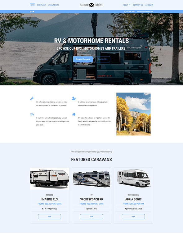 Caravan & RV Rental Software - Website Template #8