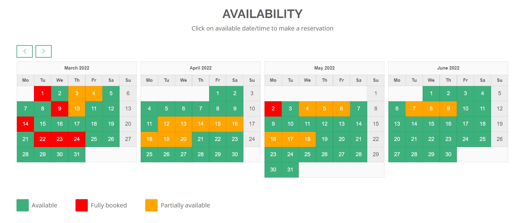 Equipment rental daily availability calendar