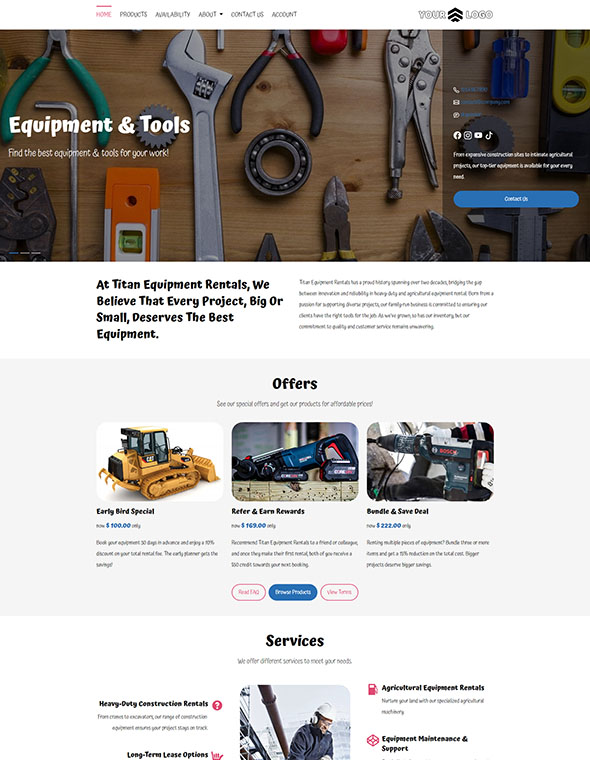 Equipment Rental Software - Website Template #2