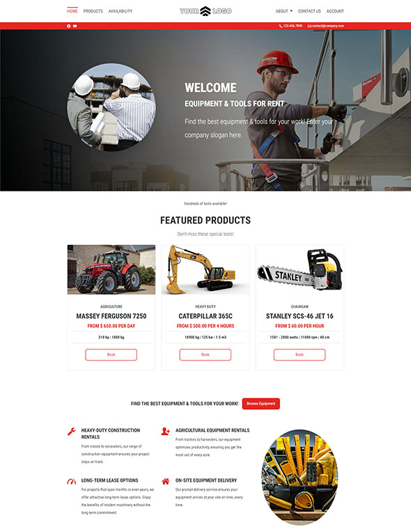 Equipment Rental Software - Website Template #3