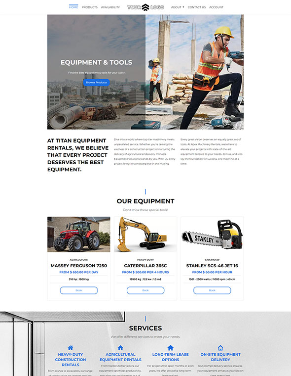 Equipment Rental Software - Website Template #4