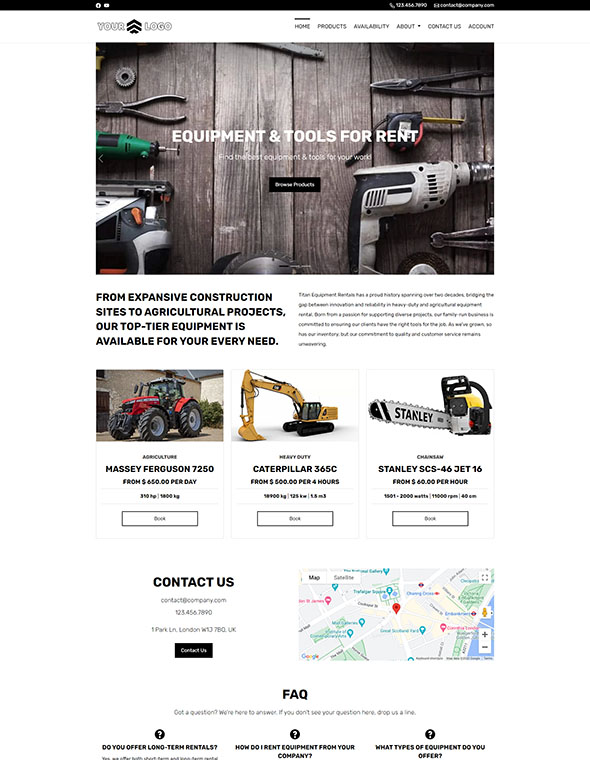 Equipment Rental Software - Website Template #6