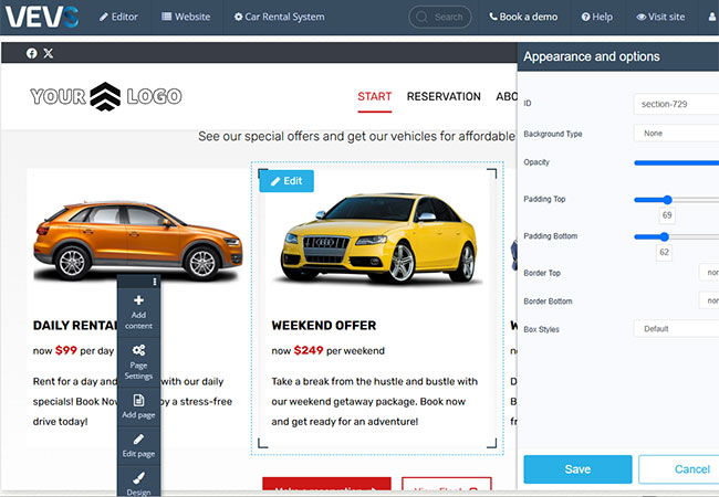 Fully connected website builder with real-time booking integration