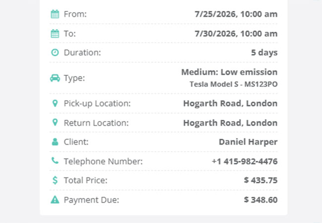Link customer profiles to reservations and vehicles