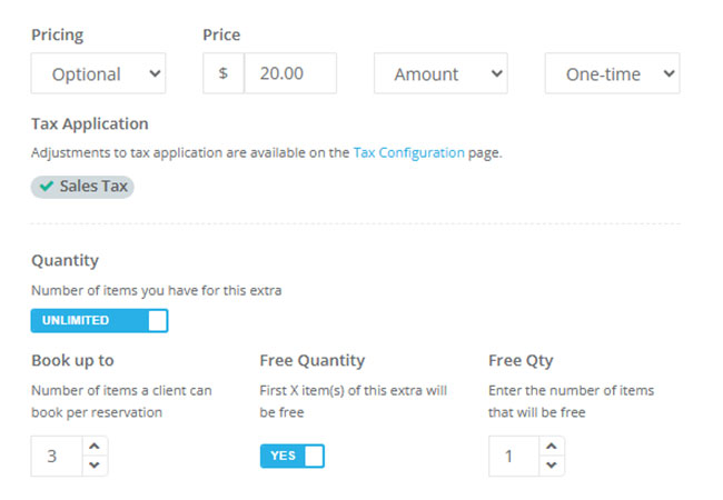 Configure included, free and unavailable extras by rule