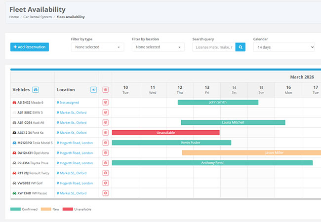 Monitor fleet usage with calendar and utilisation views
