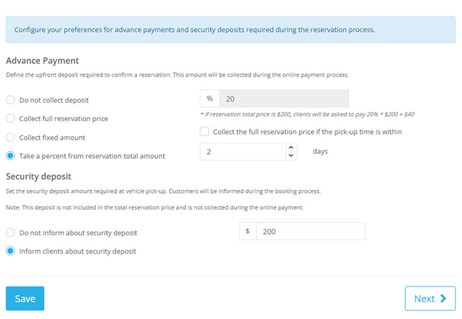 Set deposit and payment collection rules