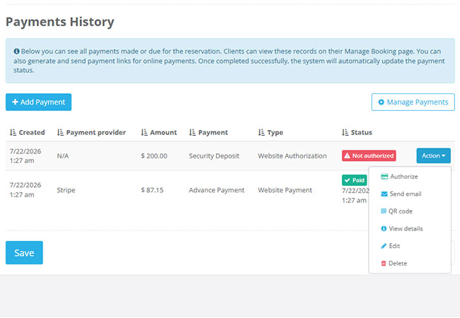Handle payment requests, cards and post-booking charges