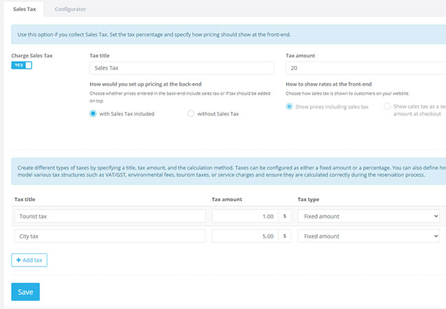 Configure taxes and additional fees