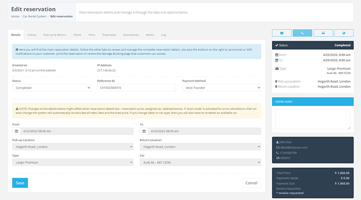 Reservations management