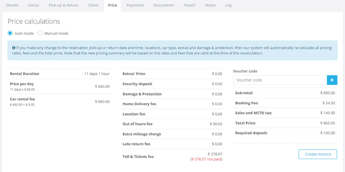 FleetIT complete fee summary
