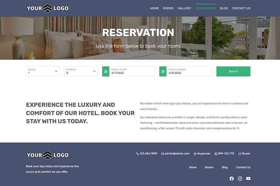 Hotel website home page