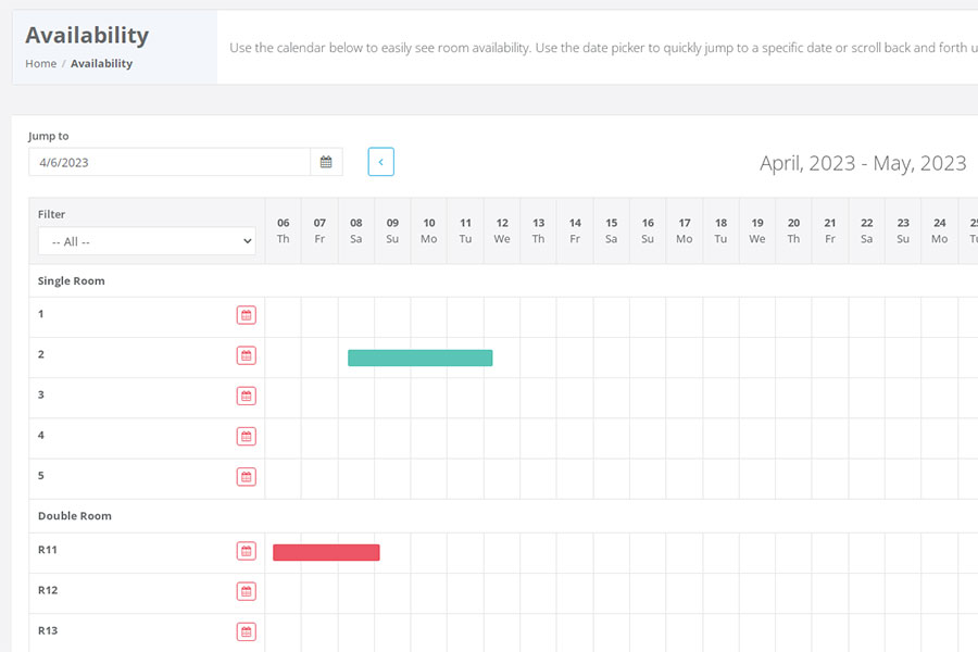 VEVS Hotel Booking Software - room availability