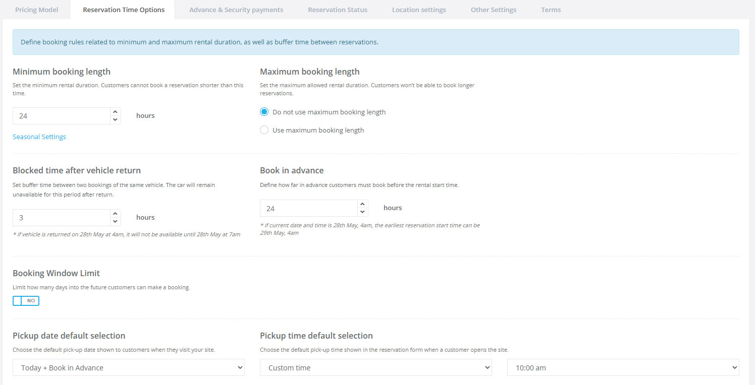 VEVS Car Rental Software - Rental Rules & Settings