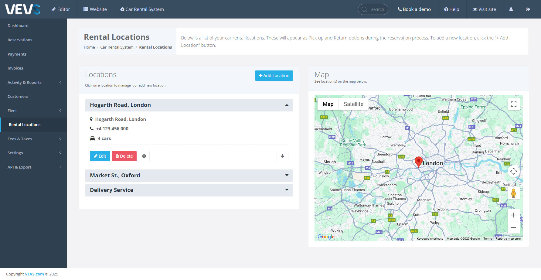 VEVS Car Rental Software - Rental Locations