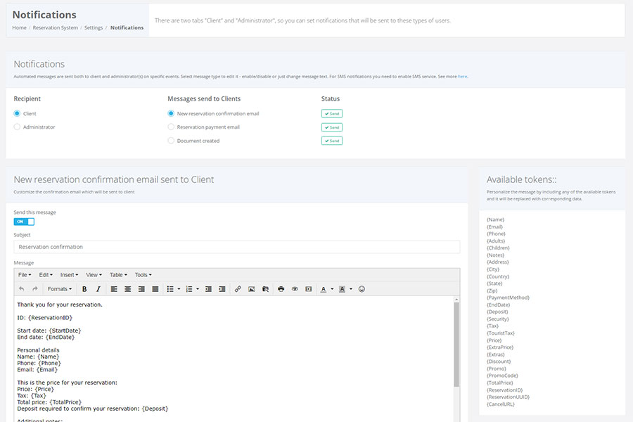 Email and SMS notifications