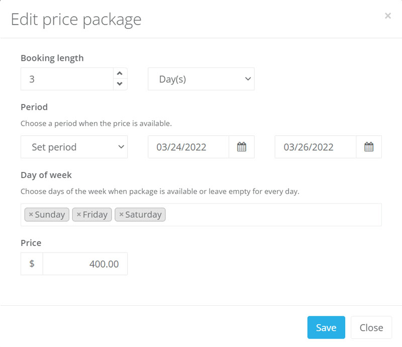 Set seasonal pricing to your caravan and camper rental website