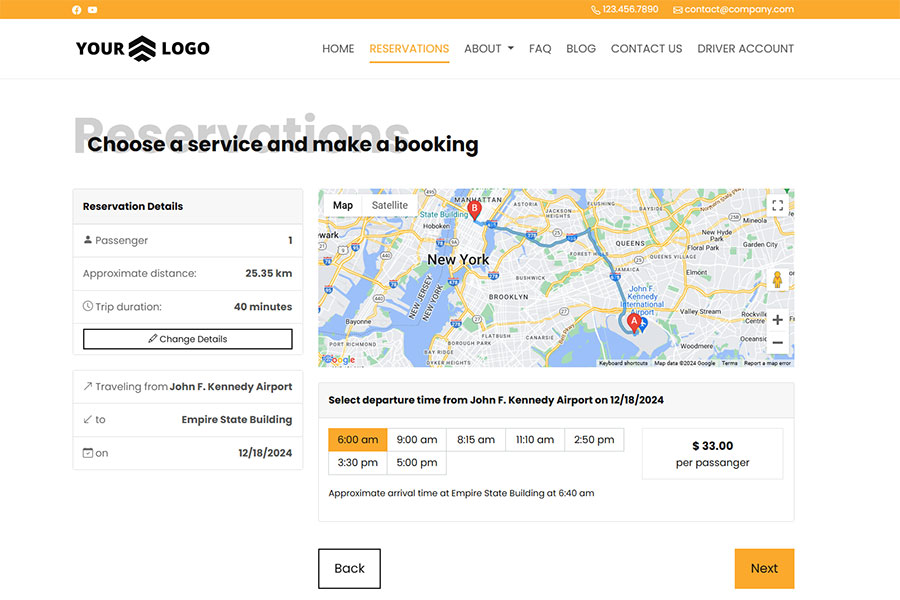 Shuttle Booking Website Home