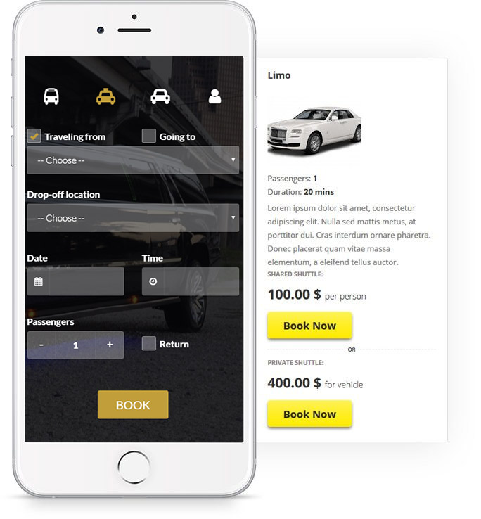 Sitio web de transporte y taxis