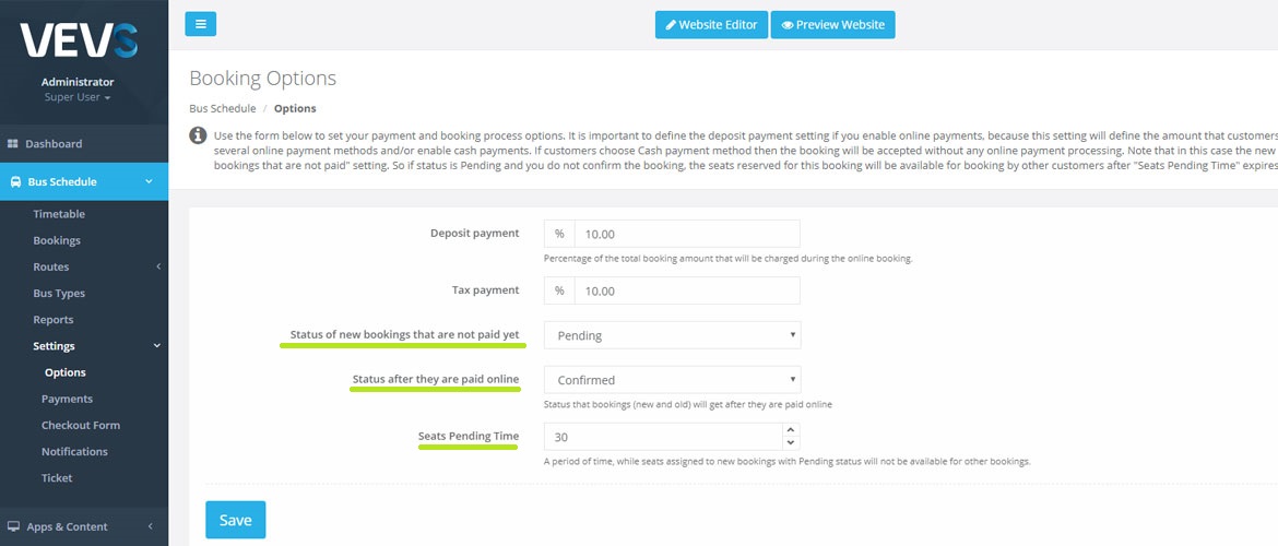 VEVS Bus Websites - Booking Status