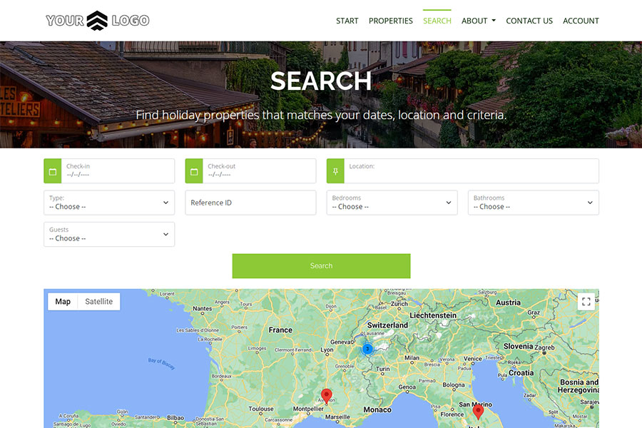 Vacation rental website - advanced search and map