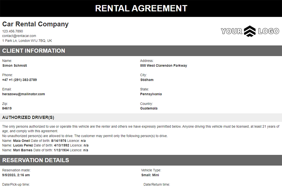 Auto-generated agreement