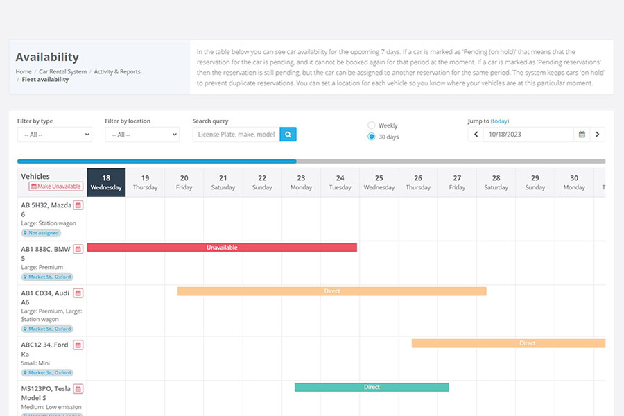 Real-time vehicle availability