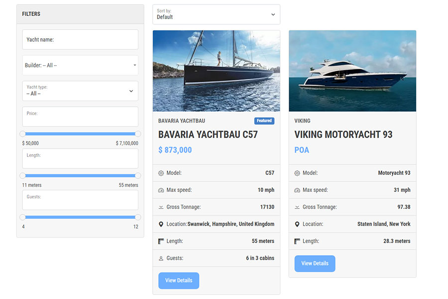Yachts page
