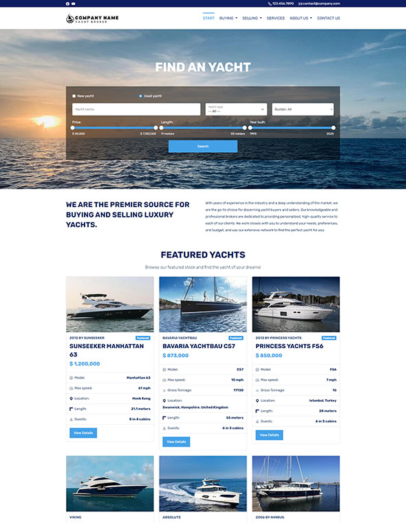 Yacht Brokerage Software - Website Template #1