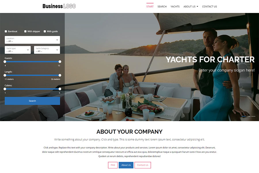 Yacht Charter Website Home page