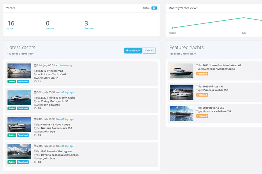 Yacht Booking Software Dashboard