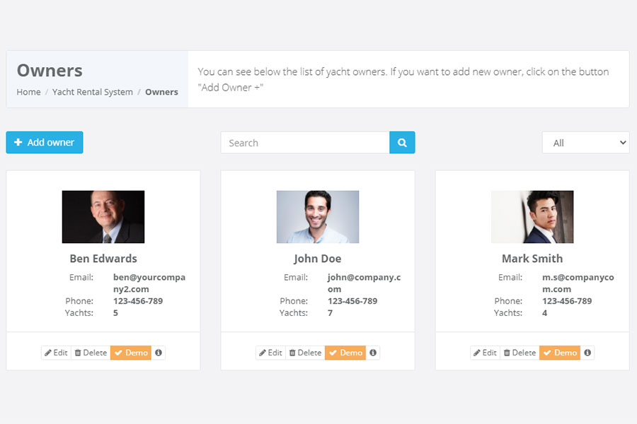 Manage yacht owners