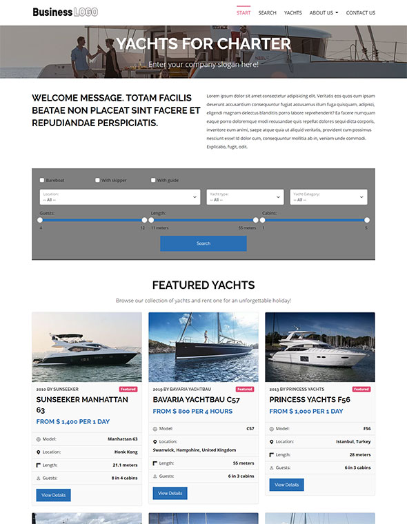 Yacht Charter Software - Website Template #4