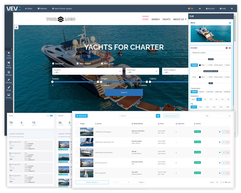 VEVS Yacht Charter Software & Website